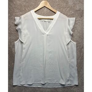 Sejour Ivory Flutter‎ Sleeve V Neck Blouse Top Semi Sheer Womens Plus Size 16W